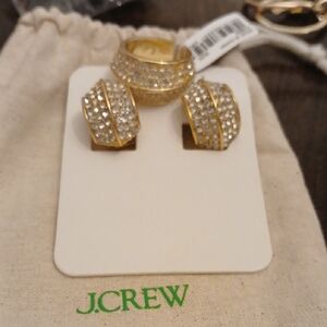 J. Crew Gold and Silver Earrings & Ring New With Dust Bag NWT